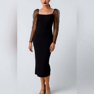 Petal & Pup Black Dress with Sheer Polka Dot Sleeves